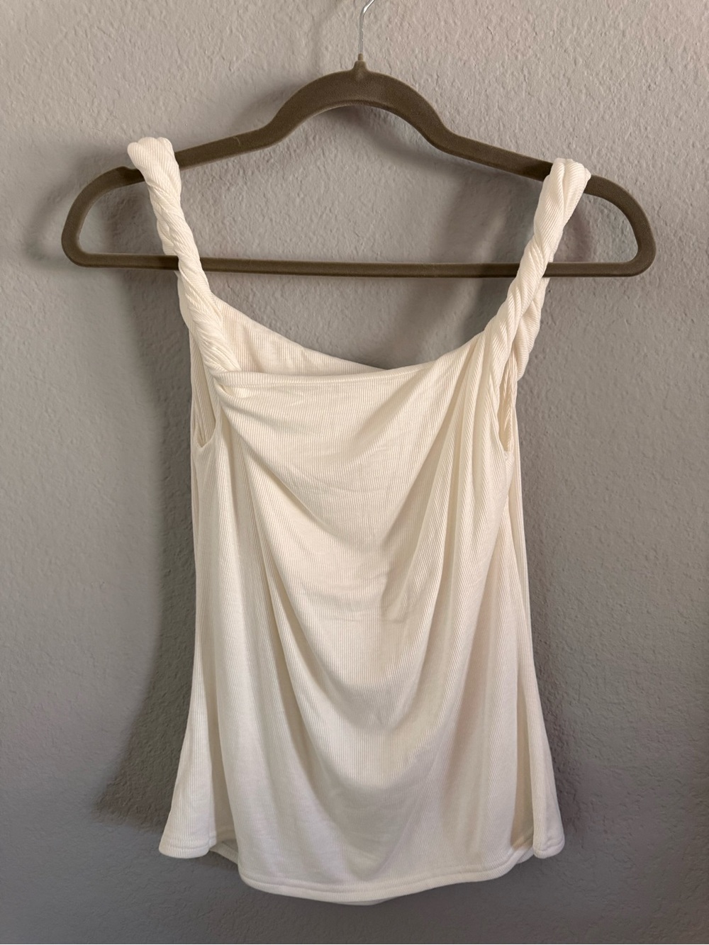 Tankaneo White Twisted Strap Draped Tank Top XL